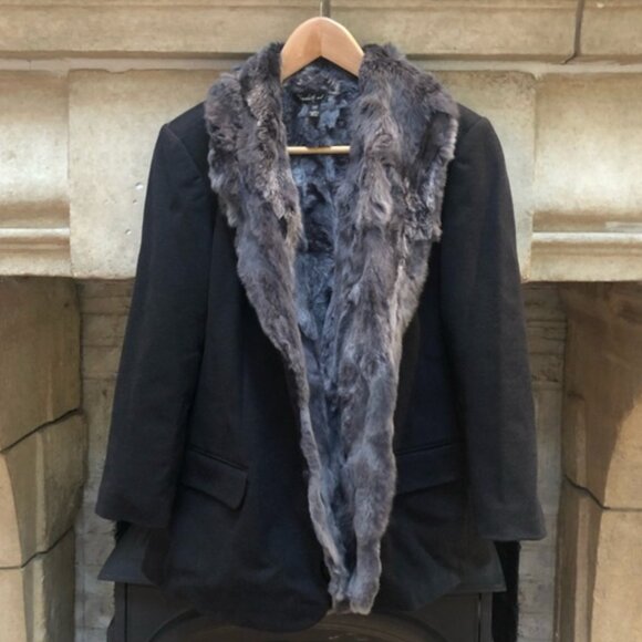 Elizabeth & James Grey Blazer with Grey Rabbit Fur Detachable Vest size M - Picture 4 of 14